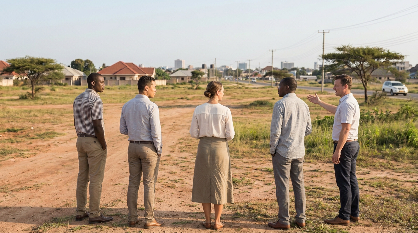 Church members gathered on the Amazing Home project land in Dar es Salaam